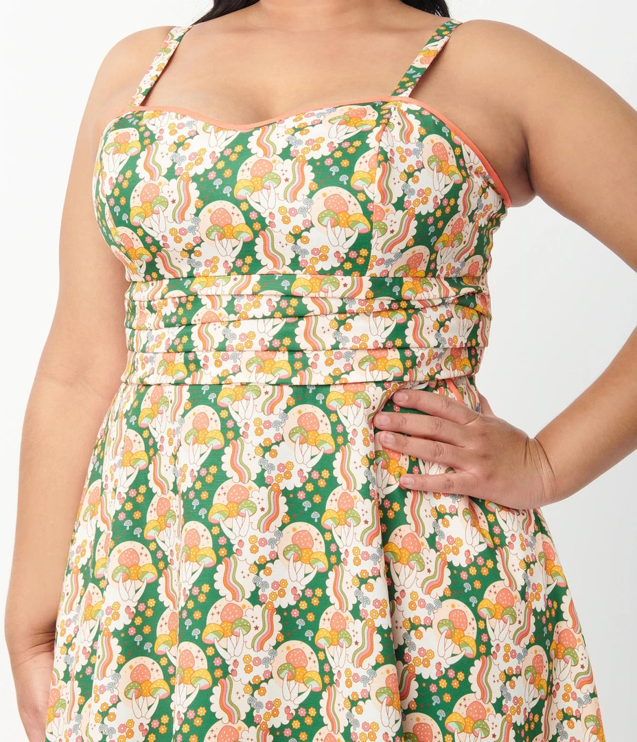 UNIQUE VINTAGE MUSHROOM PRINT FOLLOW YOUR HEART FIT & FLARE DRESS 4 UNIQUE VINTAGE MUSHROOM PRINT FOLLOW YOUR HEART FIT & FLARE DRESS