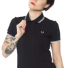 FRED PERRY GIRLS TWIN TIPPED POLO BLK/WHT