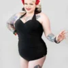 Ghouls Just Wanna Have Sun SOURPUSS SOLID BLACK RUCHED ONE PIECE SWIMSUIT