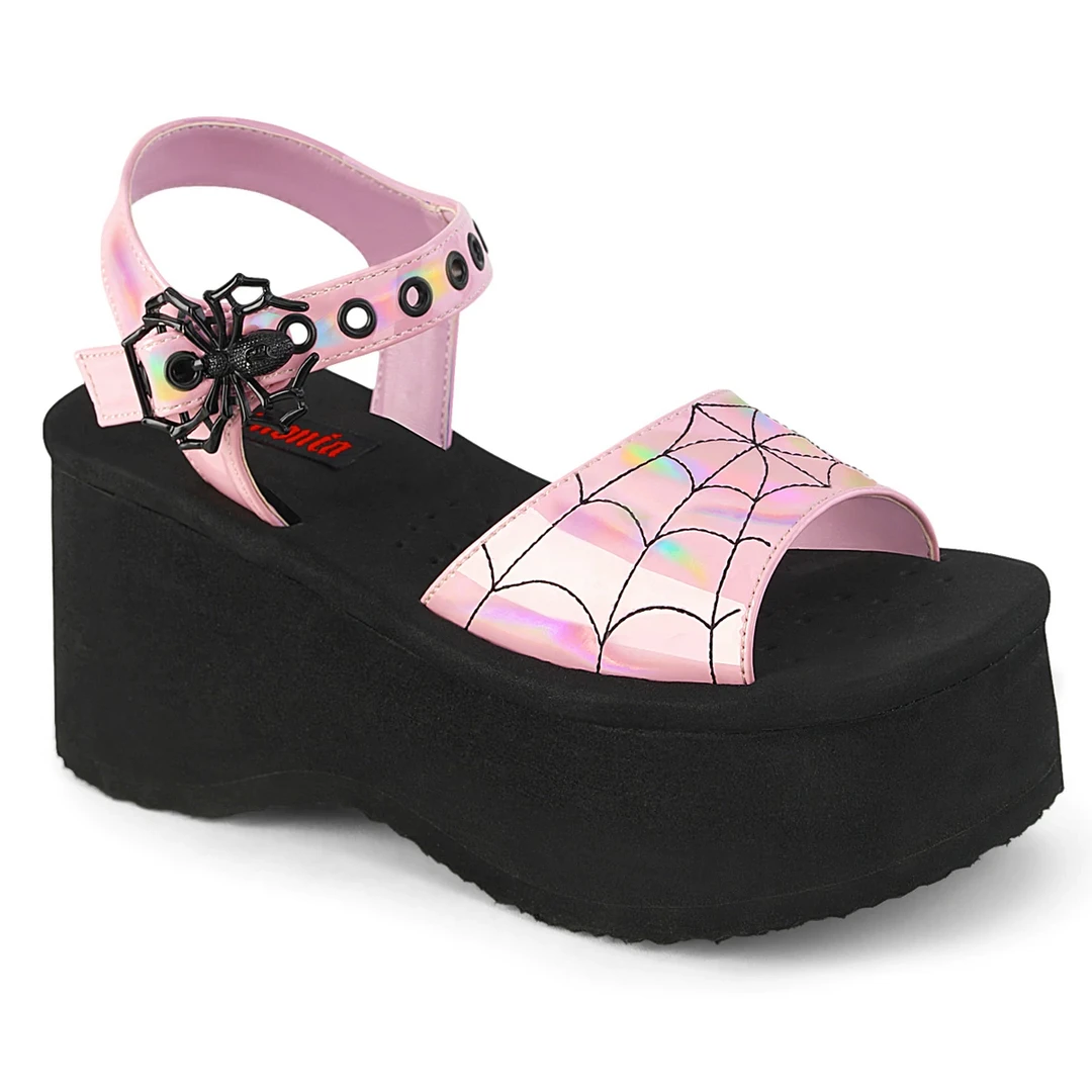DEMONIA SPIDER BUCKLE PLATFORM ANKLE STRAP SANDALS PINK HOLO 3 DEMONIA SPIDER BUCKLE PLATFORM ANKLE STRAP SANDALS PINK HOLO