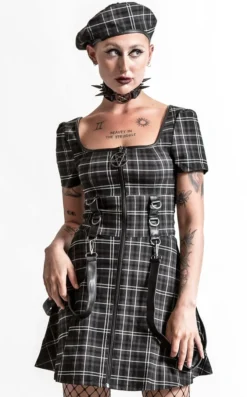 KILLSTAR GRAVE REBELLION DRESS ASH TARTAN Shop Sour+Plus