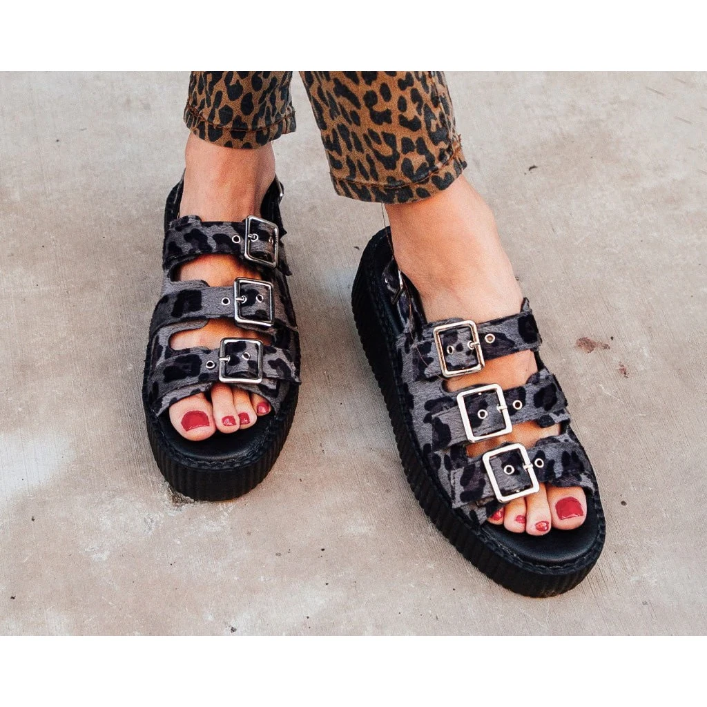 T.U.K. GREY LEOPARD 3-BUCKLE MONDO SANDALS 4 T.U.K. GREY LEOPARD 3-BUCKLE MONDO SANDALS