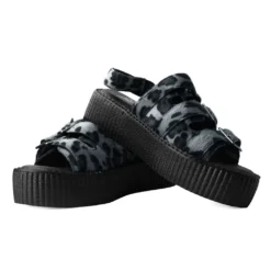 T.U.K. GREY LEOPARD 3-BUCKLE MONDO SANDALS 9 T.U.K. GREY LEOPARD 3-BUCKLE MONDO SANDALS