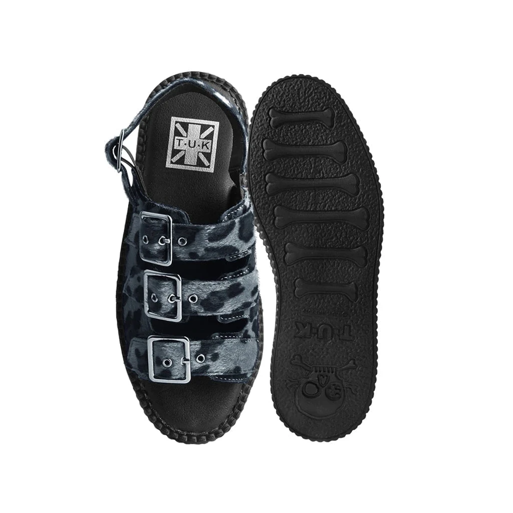 T.U.K. GREY LEOPARD 3-BUCKLE MONDO SANDALS 6 T.U.K. GREY LEOPARD 3-BUCKLE MONDO SANDALS