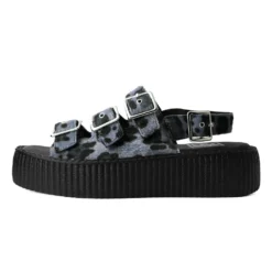 T.U.K. GREY LEOPARD 3-BUCKLE MONDO SANDALS 11 T.U.K. GREY LEOPARD 3-BUCKLE MONDO SANDALS