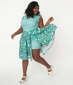 UNIQUE VINTAGE GREEN GINGHAM SHELBY ROMPER Shop Sour+Plus