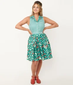 UNIQUE VINTAGE GREEN GINGHAM SHELBY ROMPER Shop Sour+Plus