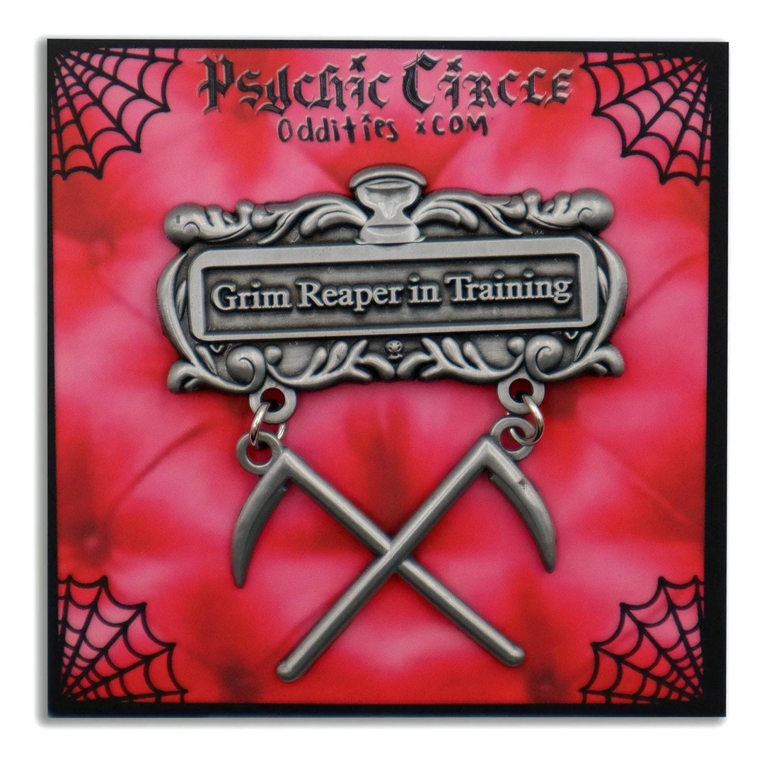 Accessories PSYCHIC CIRCLE ODDITIES GRIM REAPER IN TRAINING MEDAL PIN 3 Accessories PSYCHIC CIRCLE ODDITIES GRIM REAPER IN TRAINING MEDAL PIN