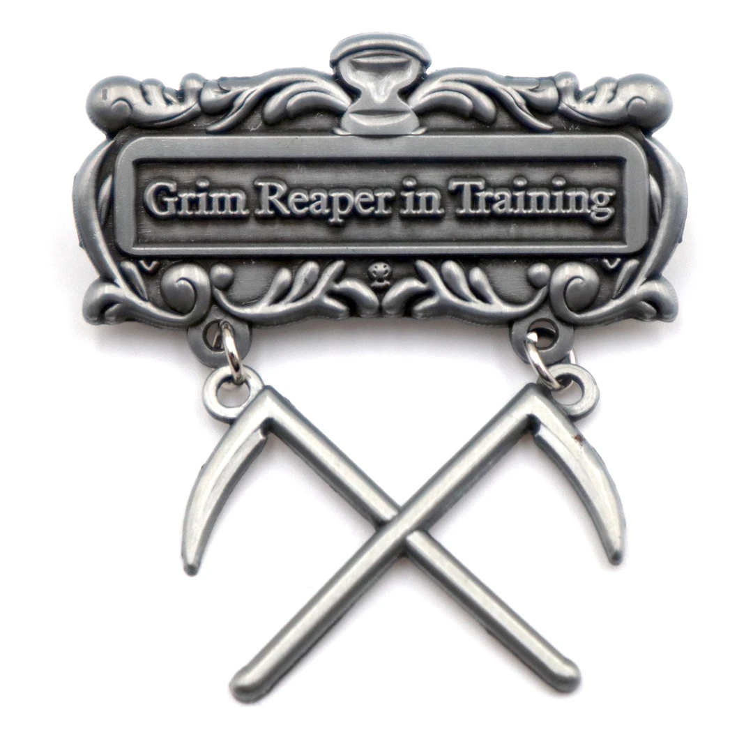 Accessories PSYCHIC CIRCLE ODDITIES GRIM REAPER IN TRAINING MEDAL PIN 4 Accessories PSYCHIC CIRCLE ODDITIES GRIM REAPER IN TRAINING MEDAL PIN