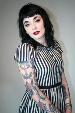 SOURPUSS STRIPE LYDIA DRESS CREAM & BLACK