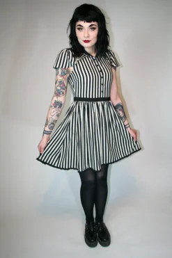 SOURPUSS STRIPE LYDIA DRESS CREAM & BLACK
