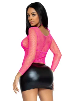 None LONG SLEEVE INDUSTRIAL FISHNET TOP HOT PINK