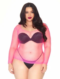 None LONG SLEEVE INDUSTRIAL FISHNET TOP HOT PINK