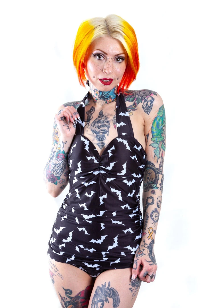 Ghouls Just Wanna Have Sun SOURPUSS LUNA BATS RUCHED ONE PIECE SWIMSUIT 3 Ghouls Just Wanna Have Sun SOURPUSS LUNA BATS RUCHED ONE PIECE SWIMSUIT