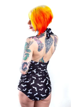 Ghouls Just Wanna Have Sun SOURPUSS LUNA BATS RUCHED ONE PIECE SWIMSUIT