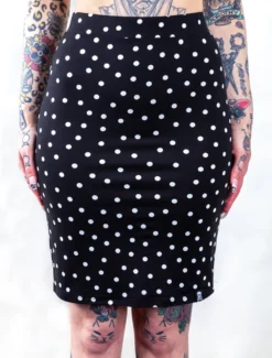 SOURPUSS POLKA DOT MIDI SKIRT BLK/WHT