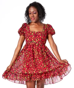 SOURPUSS LEOPARD CREAM PUFF DRESS HOT PINK