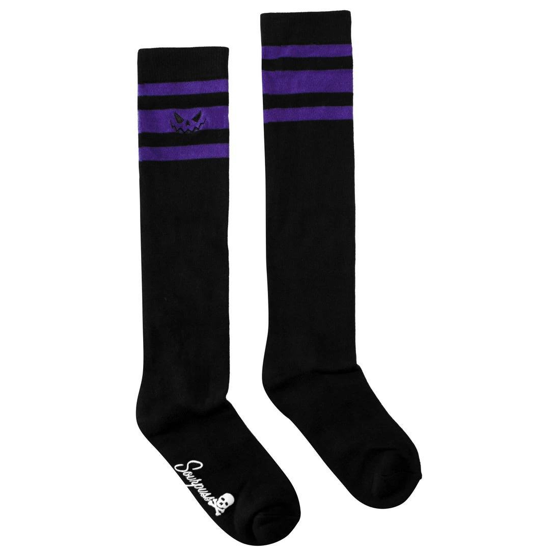 SOURPUSS PUMPKIN KNEE SOCKS BLACK/PURPLE 3 SOURPUSS PUMPKIN KNEE SOCKS BLACK/PURPLE