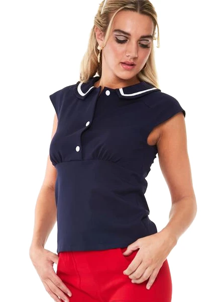 VOODOO VIXEN LADY FRONT BUTTON COLLAR TOP Apparel 6 VOODOO VIXEN LADY FRONT BUTTON COLLAR TOP Apparel