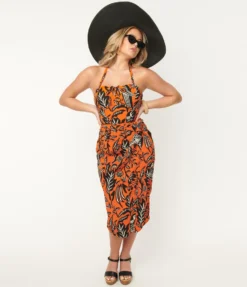 UNIQUE VINTAGE PARROT PRINT LEILANI SARONG DRESS