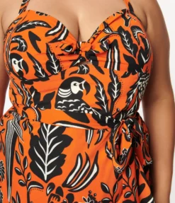 UNIQUE VINTAGE PARROT PRINT LEILANI SARONG DRESS