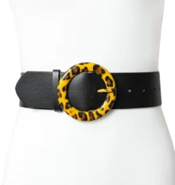 None Accessories LEOPARD RING BUCKLE WIDE BELT BLACK