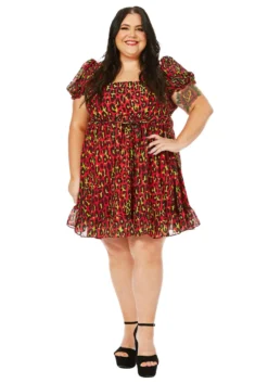 SOURPUSS LEOPARD CREAM PUFF DRESS HOT PINK