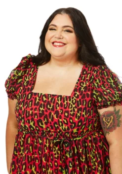 SOURPUSS LEOPARD CREAM PUFF DRESS HOT PINK