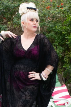 OBLONG BOX SHOP BLACK MAGIK SPIDERWEB LONG CAFTAN