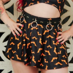 SOURPUSS LUNA BATS BLACK/ORANGE SWIM SKIRT