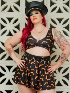 SOURPUSS LUNA BATS BLACK/ORANGE SWIM SKIRT
