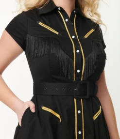 UNIQUE VINTAGE MADELINE DRESS BLK W/ GOLD TRIM What's New