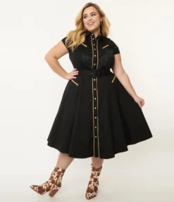 UNIQUE VINTAGE MADELINE DRESS BLK W/ GOLD TRIM What's New
