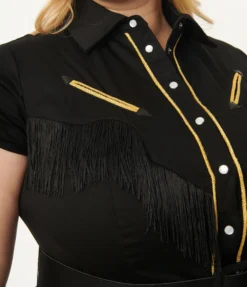 UNIQUE VINTAGE MADELINE DRESS BLK W/ GOLD TRIM What's New