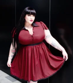 SOURPUSS LYDIA DRESS BURGUNDY Shop Sour+Plus