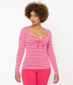 UNIQUE VINTAGE HOT PINK STRIPE MAXINE TOP