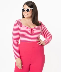 UNIQUE VINTAGE HOT PINK STRIPE MAXINE TOP
