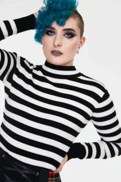 JAWBREAKER MENACE BLK/WHT STRIPED SWEATER Apparel