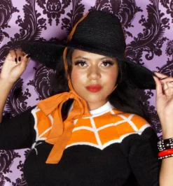 OBLONG BOX SHOP BEWITCHED STRAW HAT BLACK/ORANGE Accessories