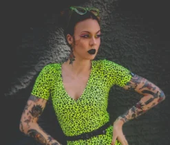 SOURPUSS NEON YELLOW LEOPARD SUZIE TOP