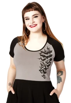 SOURPUSS NOKTURNAL BATS RAGLAN SKATER DRESS GRAY Shop Sour+Plus