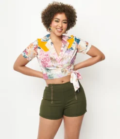 What's New UNIQUE VINTAGE OLIVE DENIM SUMMER LOVE SHORTS