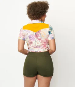 What's New UNIQUE VINTAGE OLIVE DENIM SUMMER LOVE SHORTS