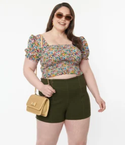 What's New UNIQUE VINTAGE OLIVE DENIM SUMMER LOVE SHORTS
