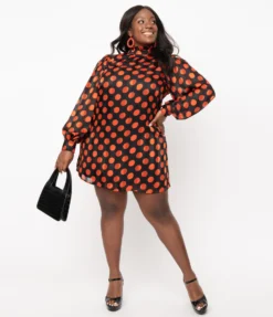 SMAK PARLOUR BLACK & ORANGE POLKA DOT GIRL TALK SHIFT DRESS Shop Sour+Plus