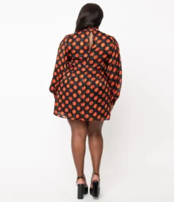 SMAK PARLOUR BLACK & ORANGE POLKA DOT GIRL TALK SHIFT DRESS Shop Sour+Plus