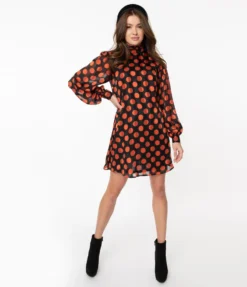 SMAK PARLOUR BLACK & ORANGE POLKA DOT GIRL TALK SHIFT DRESS Shop Sour+Plus