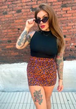 What's New SOURPUSS ORANGE LEOPARD MINI SKIRT
