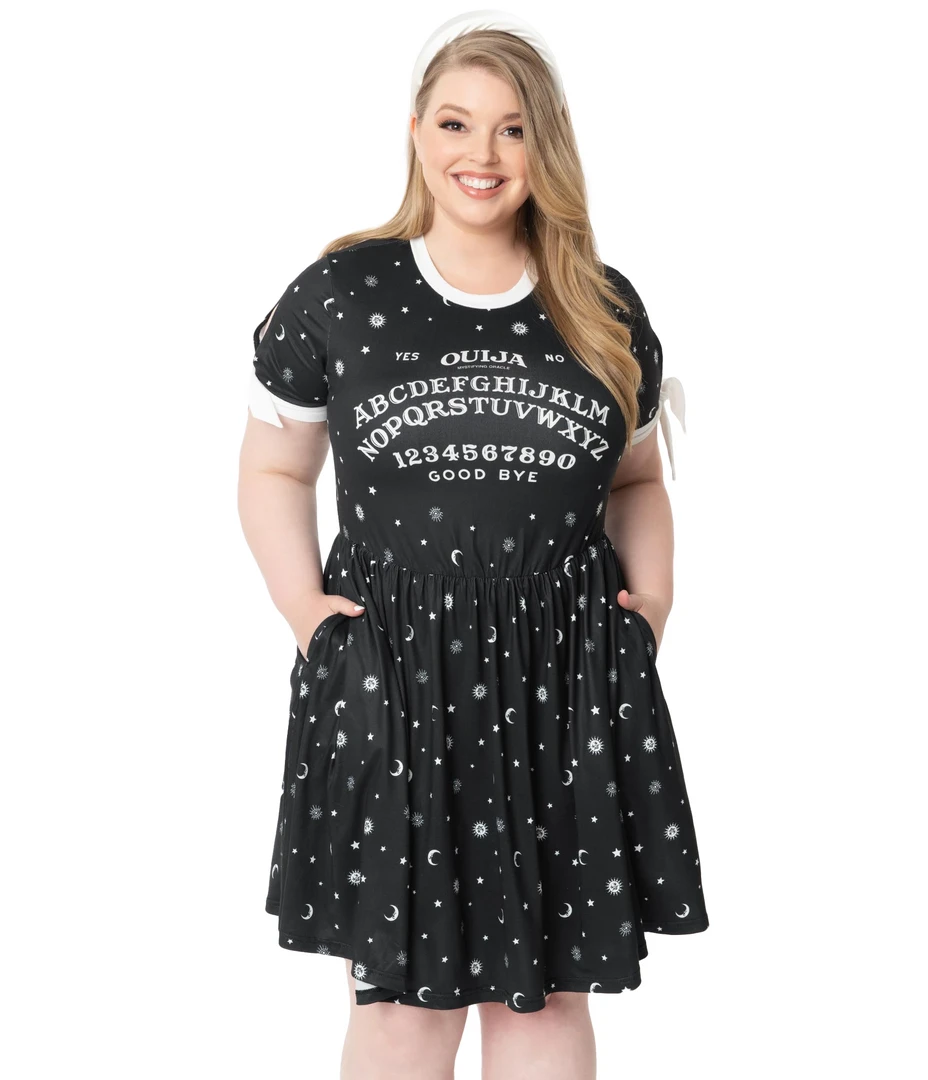 UNIQUE VINTAGE X OUIJA BOARD TESSA FIT & FLARE DRESS 3 UNIQUE VINTAGE X OUIJA BOARD TESSA FIT & FLARE DRESS