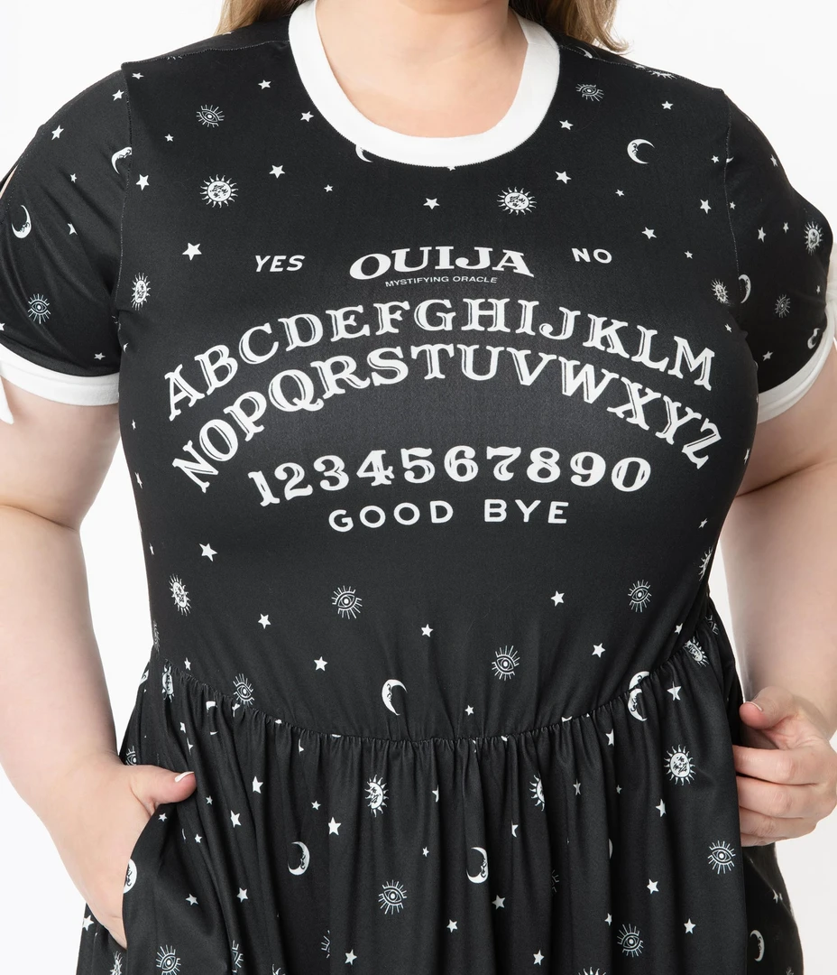UNIQUE VINTAGE X OUIJA BOARD TESSA FIT & FLARE DRESS 4 UNIQUE VINTAGE X OUIJA BOARD TESSA FIT & FLARE DRESS